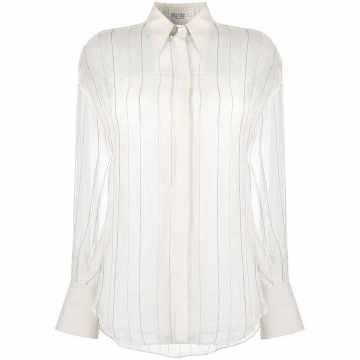 Dazzling Regimental sheer blouse
