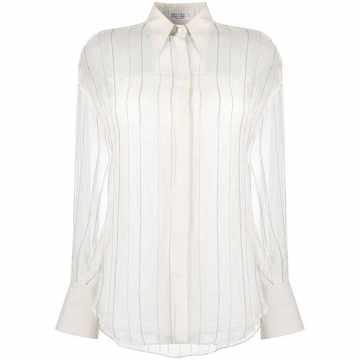 Dazzling Regimental sheer blouse