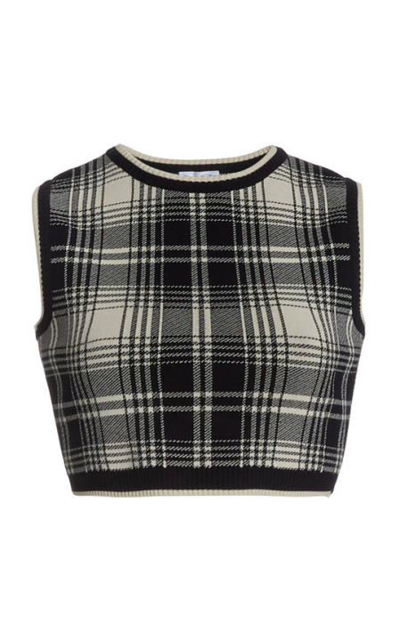 Cropped Plaid Knit Top展示图