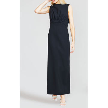 Wool Crepe Ruched Bodice Column Dress