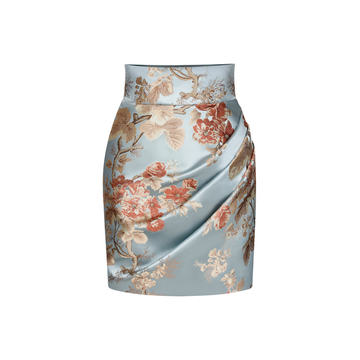 Draped Floral Jacquard Mini Skirt