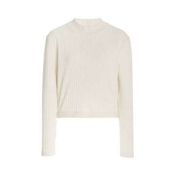 Ribbed Mock Neck Cotton-Blend Pullover