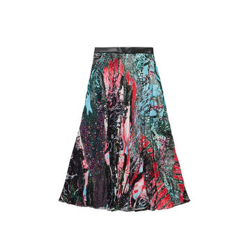 Pleated Printed Cady Skirt