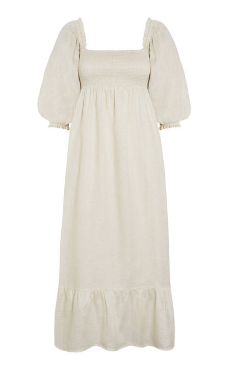 Sigrid Square-Neckline Linen Midi Dress展示图