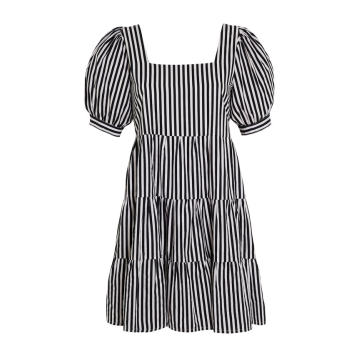 Eldora Brighton Striped Cotton Poplin Tiered Mini Dress