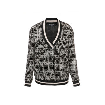 Monogrammed Jacquard Wool-Blend Sweater