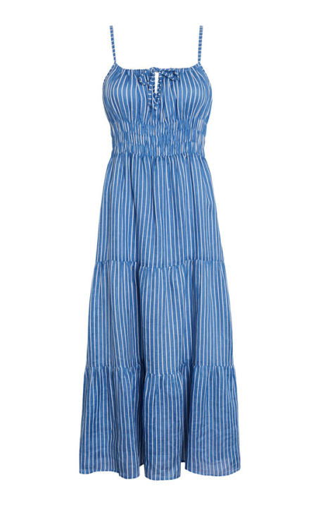Shaloom Antico Striped Printlinen Midi Dress展示图