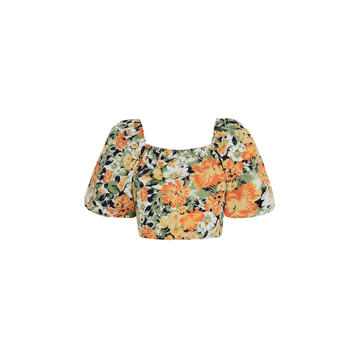 Pontina Pilotta Floral-Print Cotton Poplin Top