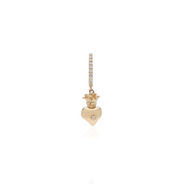 Sacred Heart 14K Yellow Gold Diamond Single Huggie Earring
