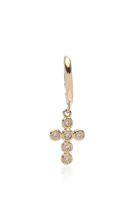 Cross 14K Yellow Gold Diamond Single Huggie Earring展示图