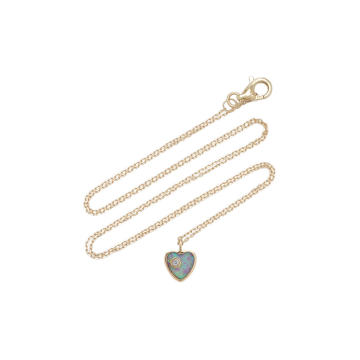 Heart 14K Yellow Gold Opal, Diamond Necklace