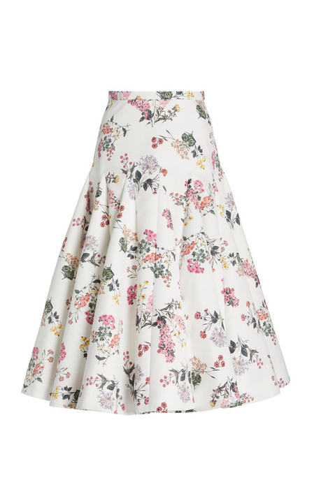 Aimee Botanical-Print Taffeta Faile Tiered A-Line Skirt展示图