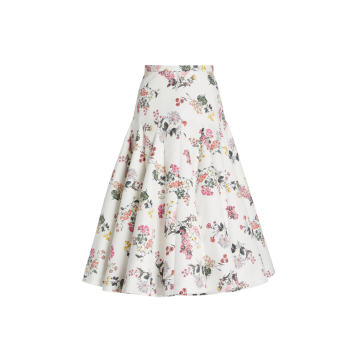 Aimee Botanical-Print Taffeta Faile Tiered A-Line Skirt
