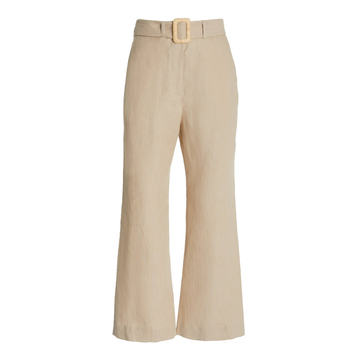 Aerin Belted Linen Pants With Cropped Flare