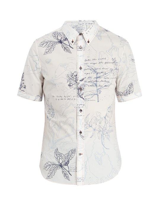 Leaf-print short-sleeved cotton shirt展示图