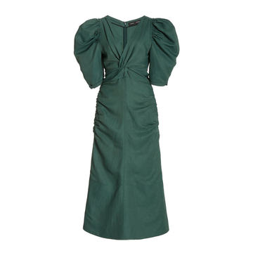 Shirred-Sleeve Satin Dress