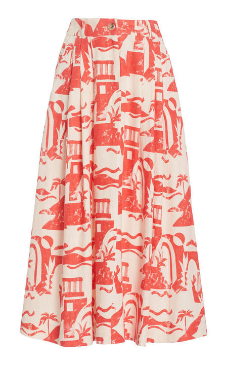 Tulay Printed Woven-Hemp Maxi Skirt展示图