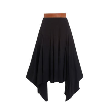 Leather-Trimmed Crepe Midi Skirt