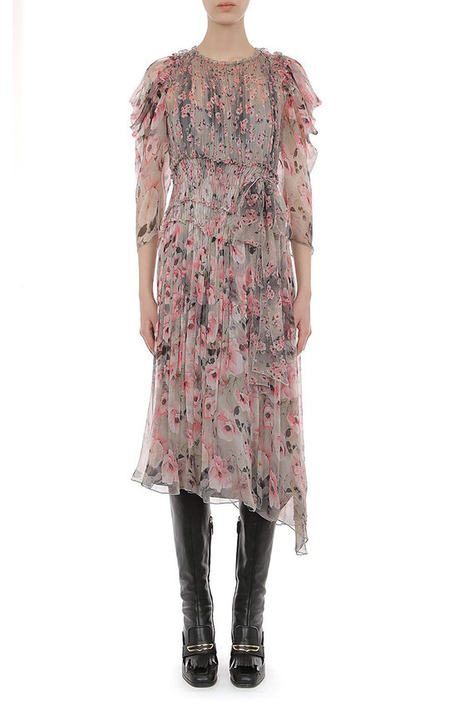 Floral Printed Creponne Midi Dress With Draped Shoulder展示图