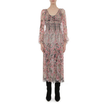 Floral Printed Creponne Corseted L/S Dress