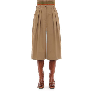 Stretch Cotton Gabardine Pleated Culotte