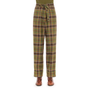 Tartan Wool Paper Bag Waist Trousers