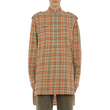 Tartan Flannel Oversized Poplin Micro Collar Shirt
