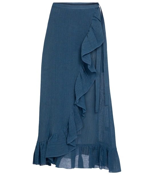 亚麻混纺裹身中长半身裙展示图