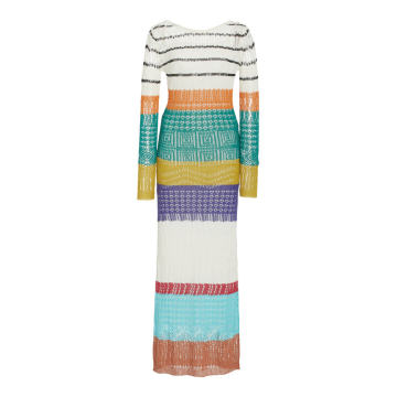 Striped Crochet-Knit Maxi Dress