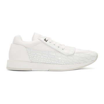 White Nylon & Croc Sneakers