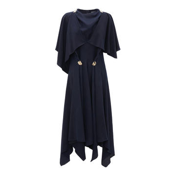 Button-Detailed Crepe Midi Cape Dress