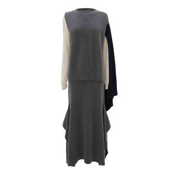 Draped Colorblock Wool-Cashmere Maxi Dress