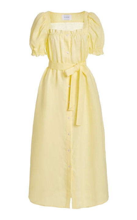 Brigitte Belted Linen Midi Dress展示图