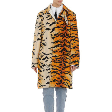 Cotton Velvet Tiger-Print Trench Coat
