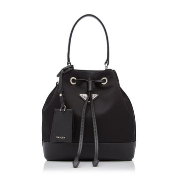 Leather-Trimmed Nylon Bucket Bag