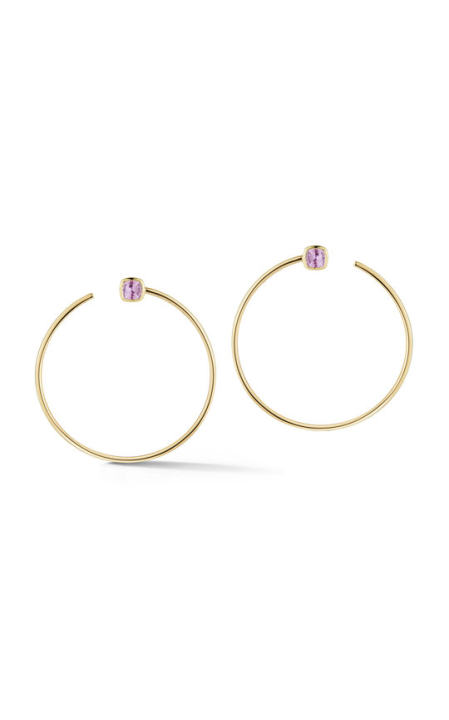 18K Yellow Gold Prive Pink Sapphire Front To Back Hoops展示图
