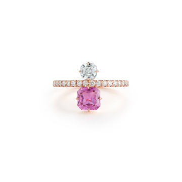 18K Rose Gold Prive Pink Sapphire & Ascher Cut Diamond Ring