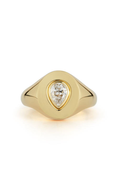 18K Yellow Gold & Diamond Pear Prive Oval Signet Ring展示图