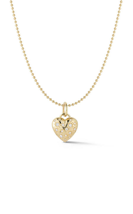 18K Yellow Gold Anniversary Small Diamond Puffed Heart Pendant展示图
