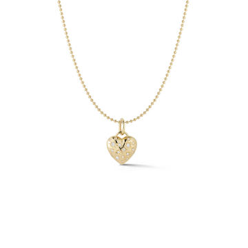 18K Yellow Gold Anniversary Small Diamond Puffed Heart Pendant