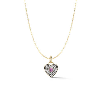 18K Yellow Gold Prive Trace Chain & Small Pink Sapphire & Diamond Heart Pendant