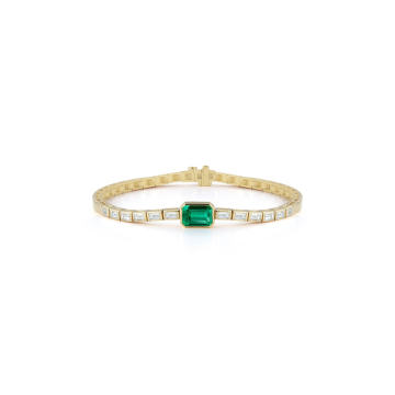 18K Yellow Gold Prive Luxe Diamond Baguette & Colombian Emerald Tennis Bracelet