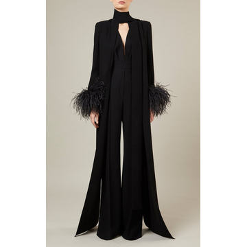 Feather-Detailed Crepe Jumpsuit