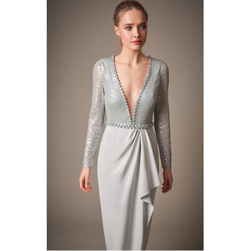 Veronika Sequined Faux-Wrap Crepe Gown