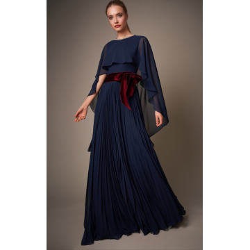 Virna Bow-Detailed Cape-Effect Chiffon Gown