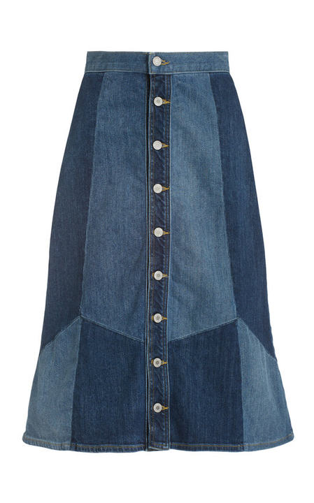 Madeline Patchwork Cotton-Blend Denim Skirt展示图