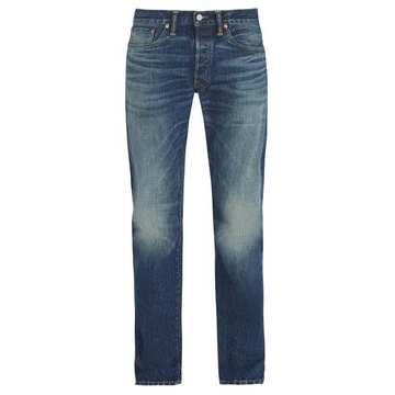 Low-rise straight-leg stonewash jeans