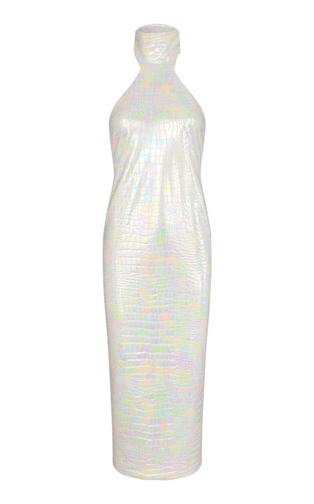 Aninna Iridescent Croc-Effect Stretch-Jersey Midi Dress展示图