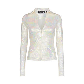 Mariah Iridescent Croc-Effect Jersey Top