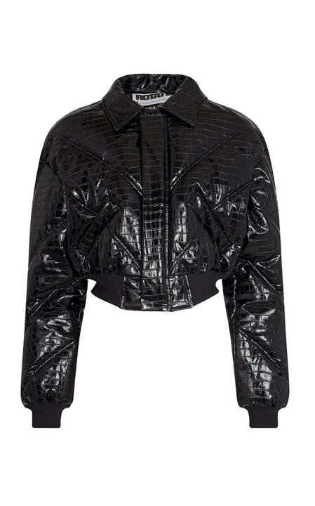 Rosa Croc-Effect Faux Leather Bomber Jacket展示图